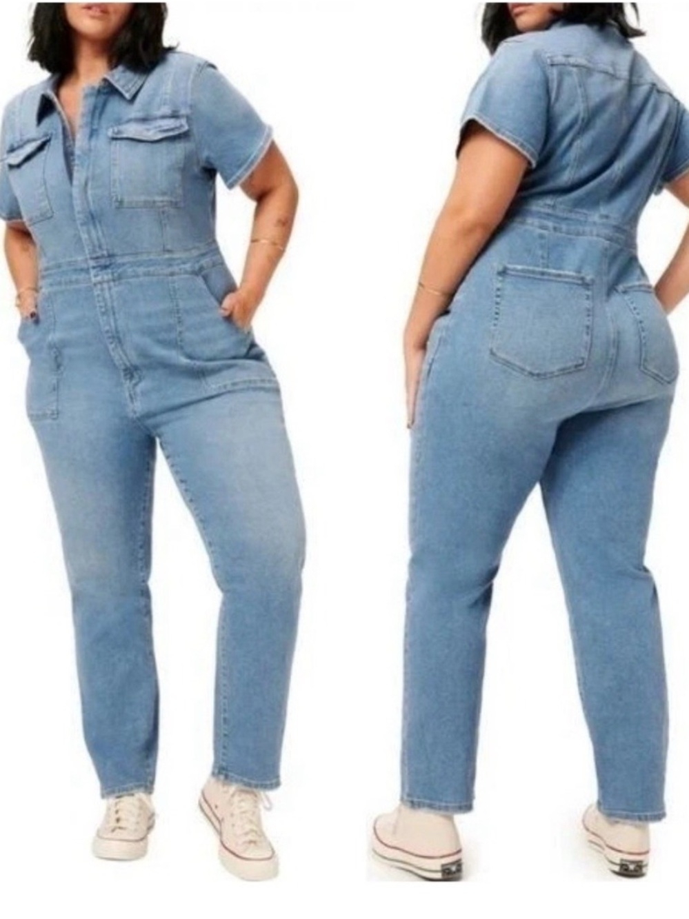 NWT Good American Fit for Success Light Blue Denim Jumpsuit Size Large (GA 3)